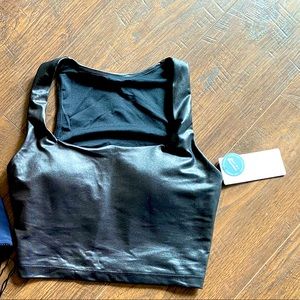 METALLIC LONG LINE SPORTS BRA CROP TOP